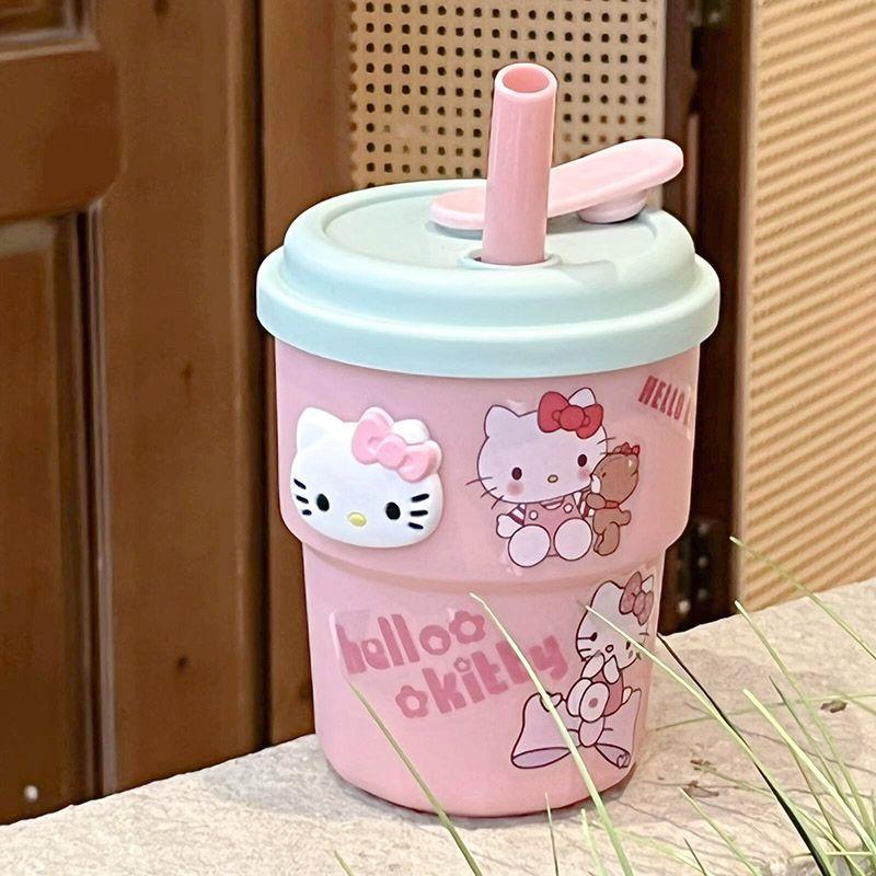 Water bottle water cup female office worker ins cute sticker girl straw cup portable large capacity coffee milk cup