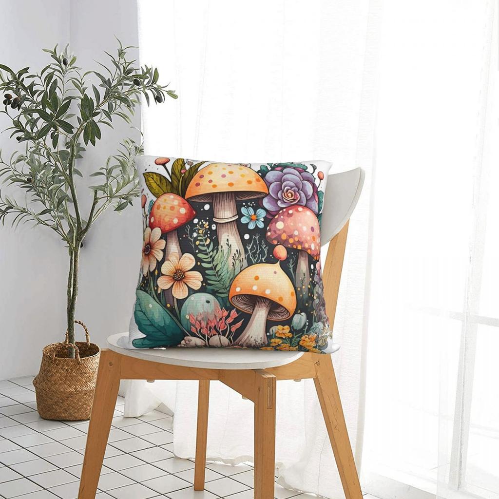 Cute Cottagecore Floral Mushroom Aesthetic Girls Graphic Pillowcase Cushion Cover Decorative Throw Pillow Case Cover Home