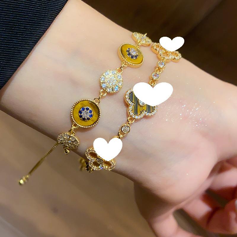 Korean Style Zircon Mother-of-Pearl Round Center Bracelet - Light Luxury Vintage Y2K Versatile Jewelry