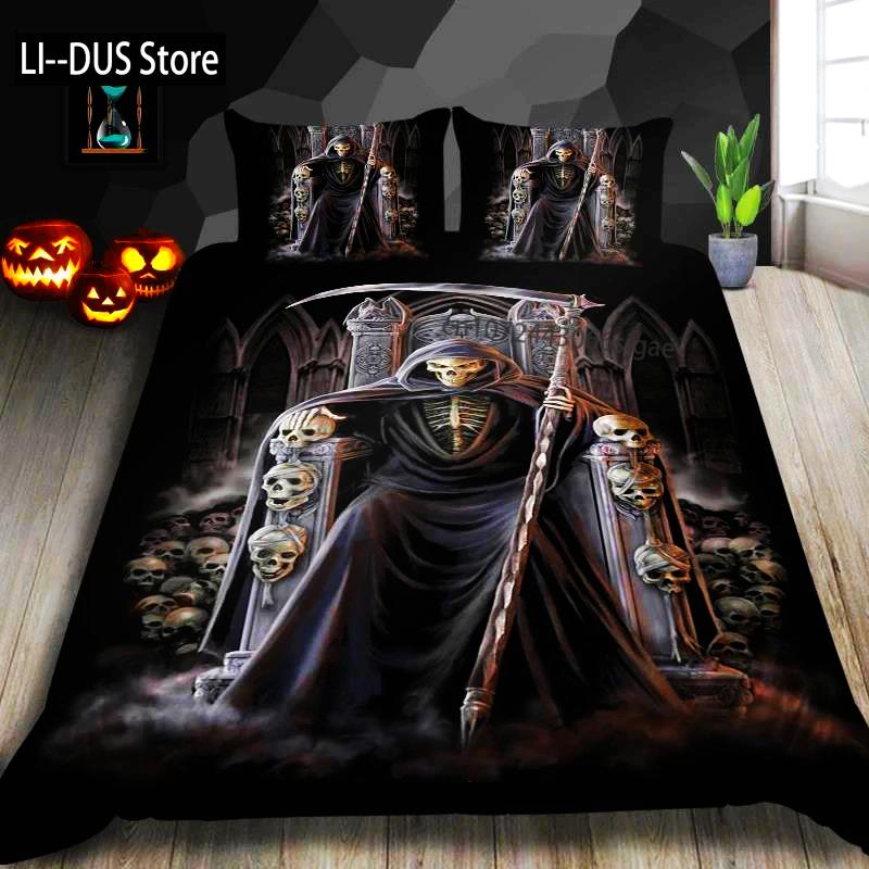 Dream NS Skeleton Bedding Set Linens Duvet Cover Quilt Comforter Pillow Case 3D Red King Halloween Bedroom Decoration