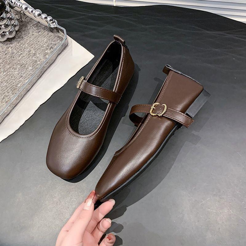 Fashion Versatile Single Shoes for Women's Spring and Summer New Square Head One-word Buckle with Flat Bottom Doudou Shoes for Women