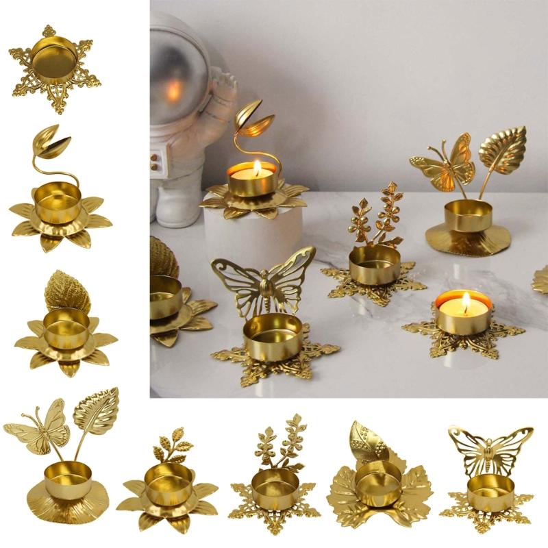 Candlestick Geometric Flower Lamp Holder Elegant Metal Candle Holder Unique For Living Space Dining Candlelighting