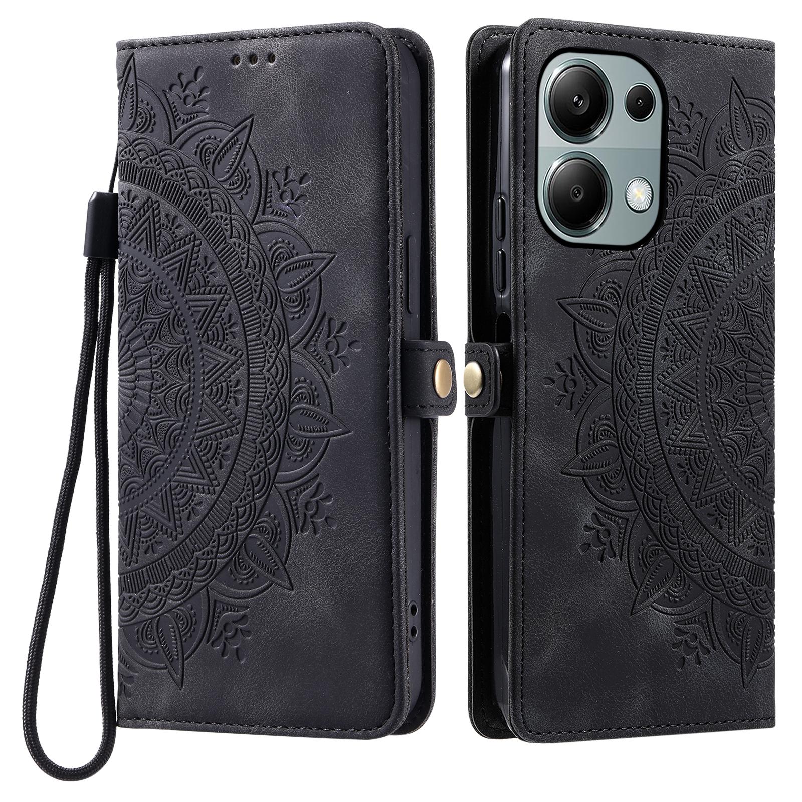 

Style 016 For Xiaomi Poco M6 Pro 4G/Redmi Note 13 Pro 4G Case Skin Feel Totem Imprinted Wallet Leather Phone Cover Black