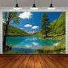 Forest Lake Party Banner, Scenic Nature Polyester Backdrop for Home Room Wall Decor