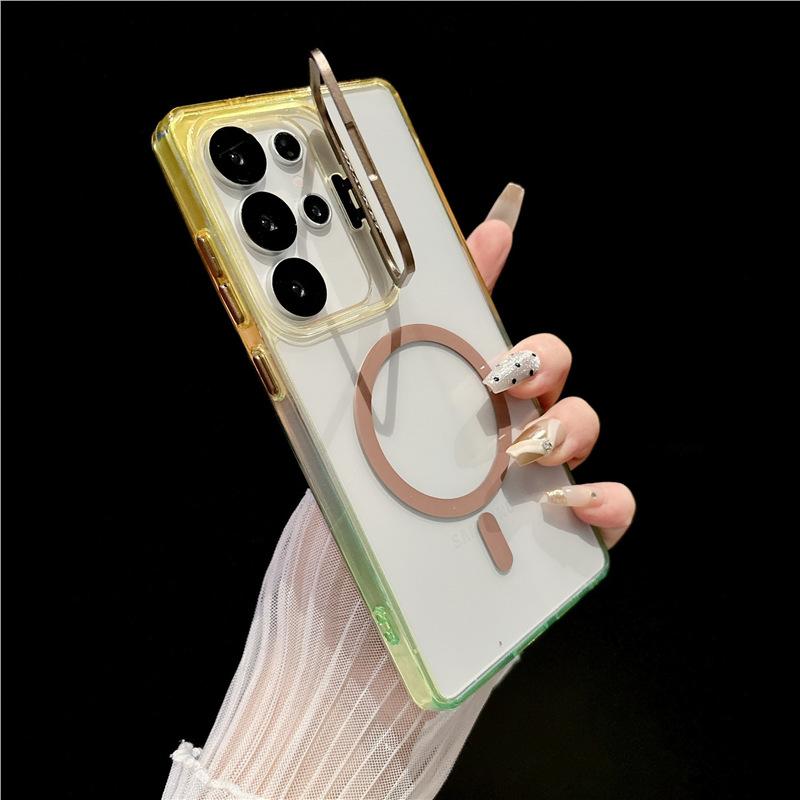 Applicable To Samsung S25Ultra Two-color Magnetic Suction Bracket S24Ultra Mobile Phone Case S23Ultra Transparent Protective Case