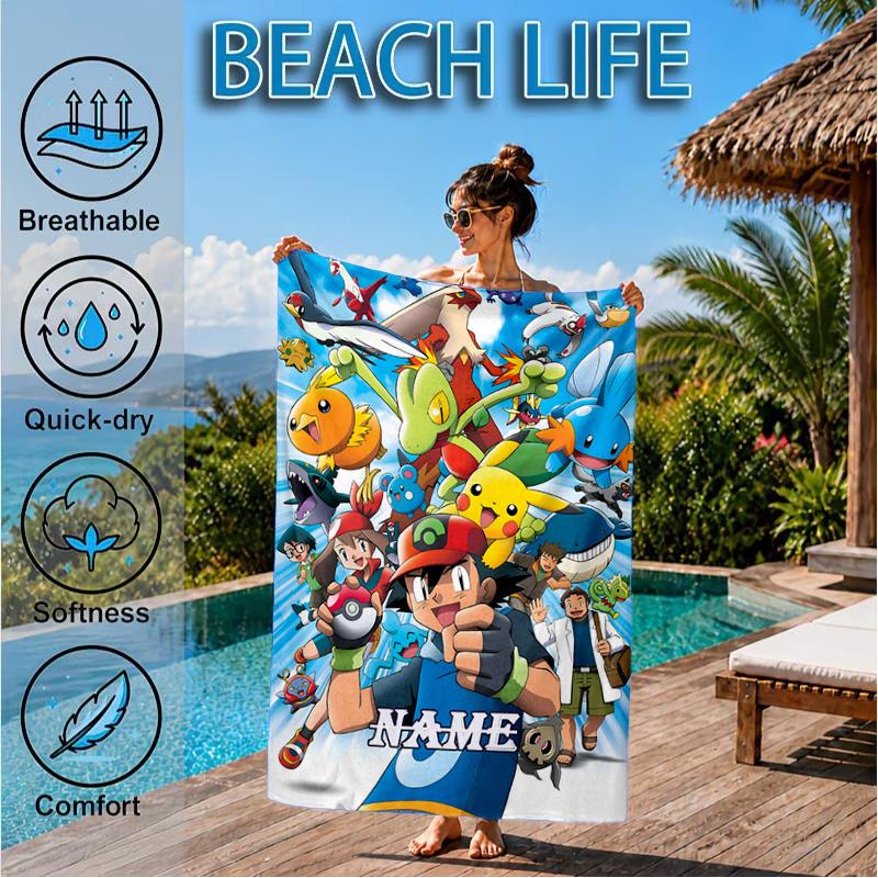 Custom Name Pika Microfiber Beach Towel, Quick-Dry, for Summer Travel, Beach Essential, Picnic Essentials, Swimming Pool