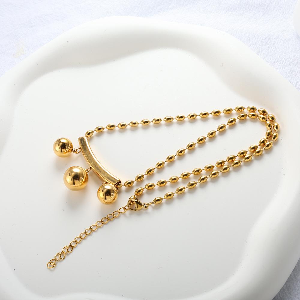 Western-style Trendy Stainless Steel Bead Pendant Necklace WomenEurope America Style Non-fading 18k Gold-plated Lightweight