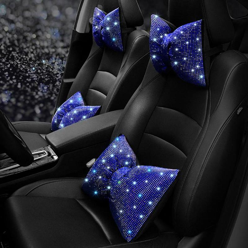 1Pcs Diamond  Bowknot Car Neck Pillow  Auto Headrest Seat Support Waist Pillows Car Accessories For Women