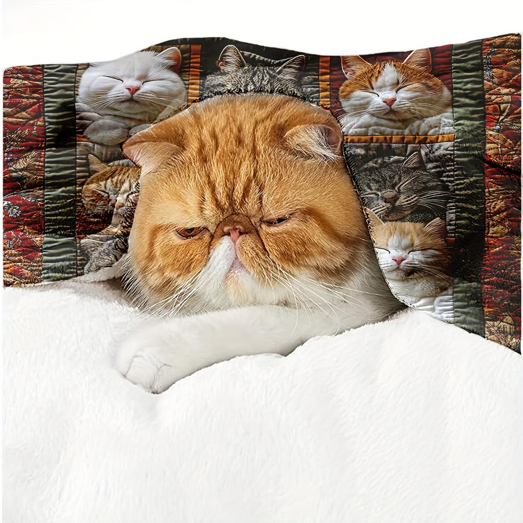 Cozy Cat Lover's Plush Fleece Throw Blanket - Perfect for Sofa Naps, Office Breaks & Christmas DecorCozy Cat Lover's Plush Fleec