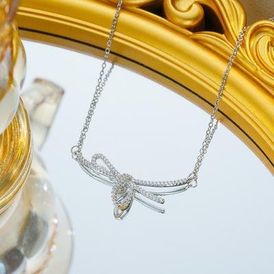 Gorąca sprzedaż Wstążka Kokarda z Mikrowstawianym Cyrkonem Super Błysk Naszyjnik Lekki Luksus Kobiety