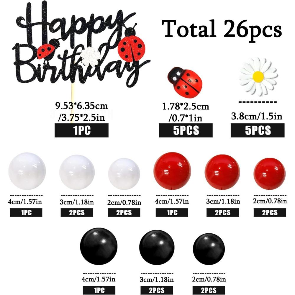 

26pcs Ladybug Cake Topper Red Black Ball Cake Decorations for Spring Ladybug Theme Birthday Supplies Decorations 26pcs