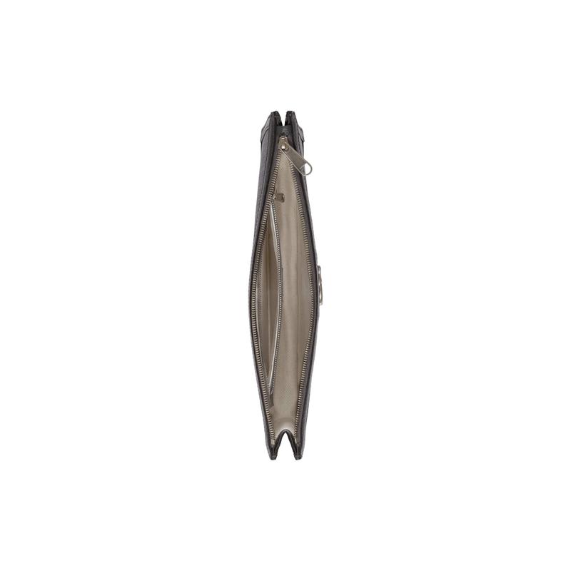Gucci [23 Early Spring New Style] Ophidia Double G Silver Label Logo Zipper Closure Canvas and Leather Trim Clutch Regular Men's Gray