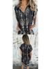 European & American Summer Casual Short-Sleeved Cotton Linen Shirt Dress with Pocket Print for Women