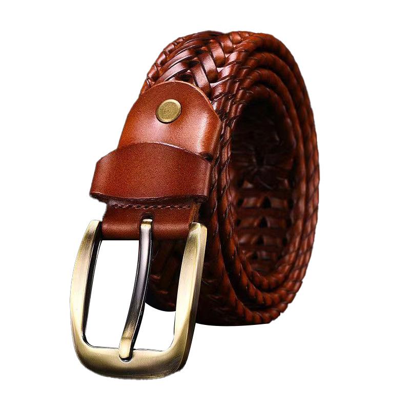 Men's Artistic Retro Woven Leather Belt with Pin Buckle - Ethnic Style Mesh Design