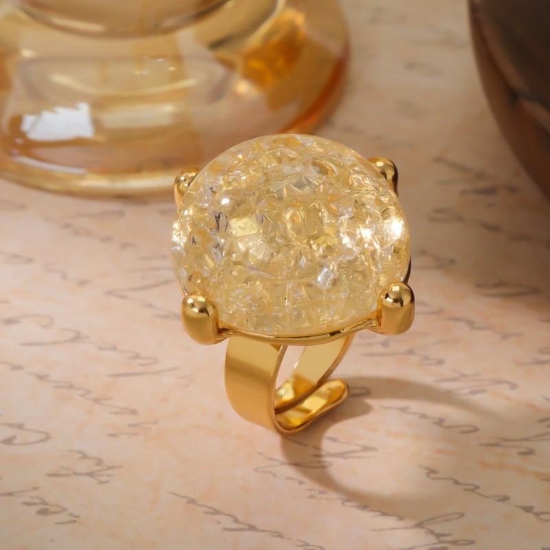 Vintage Art Bronze Opening Adjustment Genuine Gold Electroplating Explosive Ball Glass Ring Earstuds