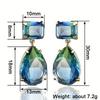 Two-Tier Square Emerald Cut & Water Drop Bi-Color Tourmaline Simulant Crystal Gold Dangle Earrings Banquet Accessories