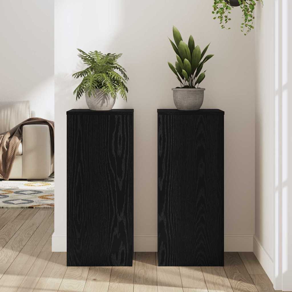 Plant Stand 2 Pcs Black Oak Effect 30 X 30 X 70 Cm