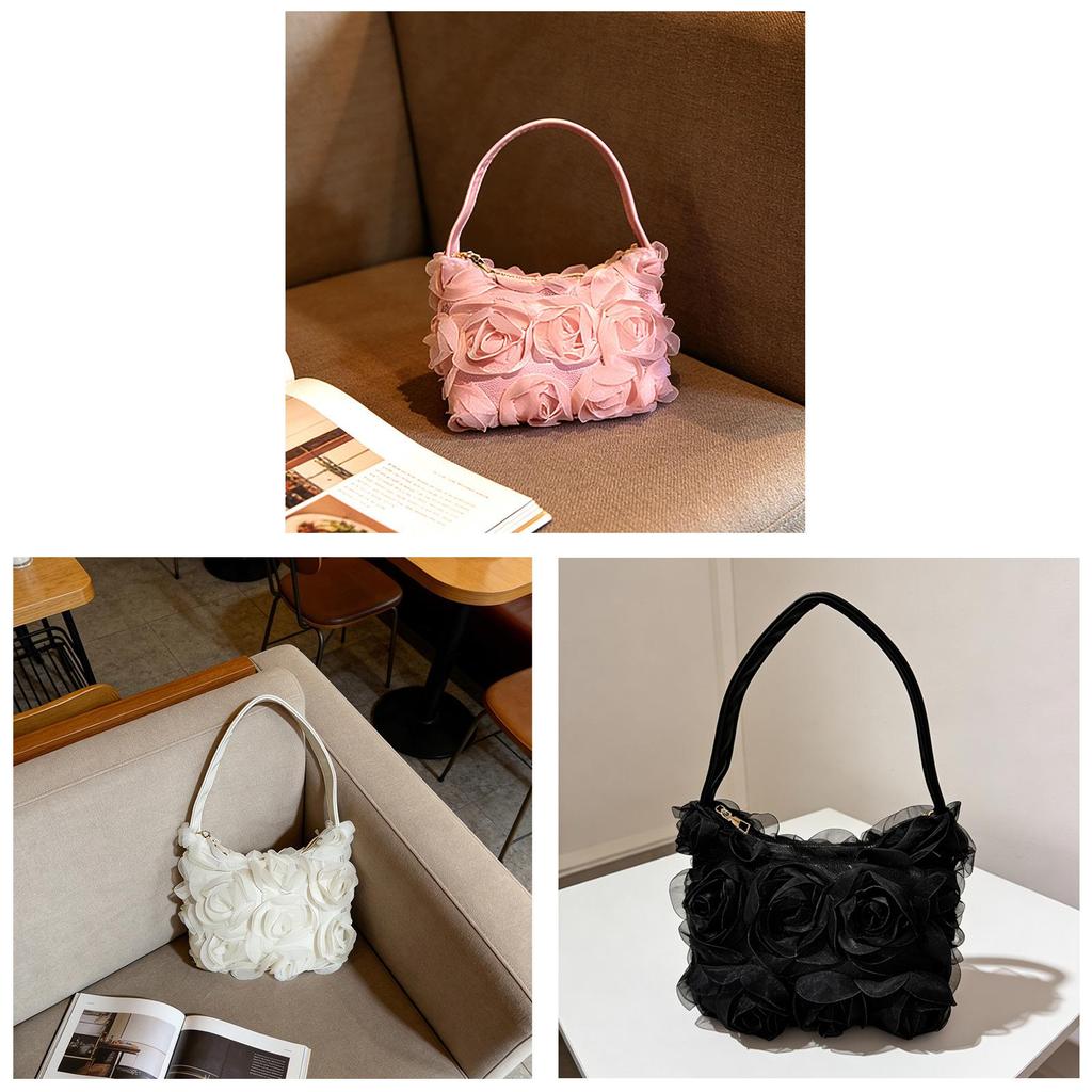 Borsa a pochette in tessuto minimalista urbana con colore solido e design a rosa per l'uso quotidiano
