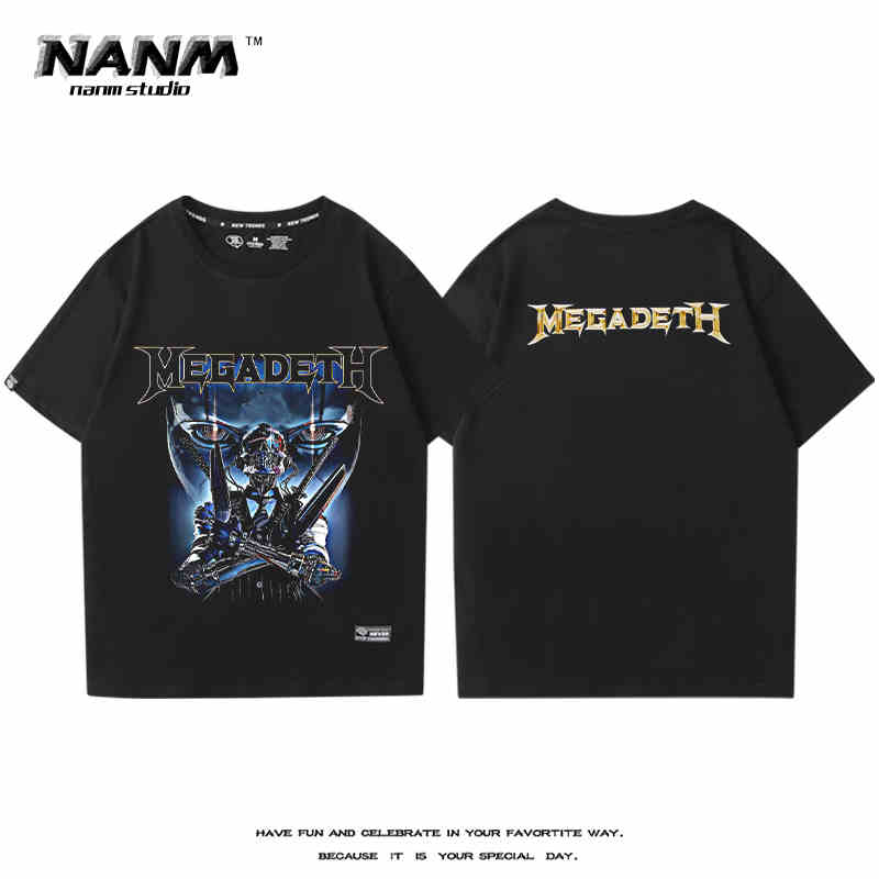 2024 MEGADETH Metal Band Short Sleeve T-shirt Men's and Women's New Summer Cotton Street Rock Trend Print Half Sleeve