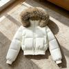 Winter Sweet Gypsy Big Fur Collar Waist Short Waist Cotton Clothes Women Loose Versatile Internet Celebrity Padded Jacket Tide