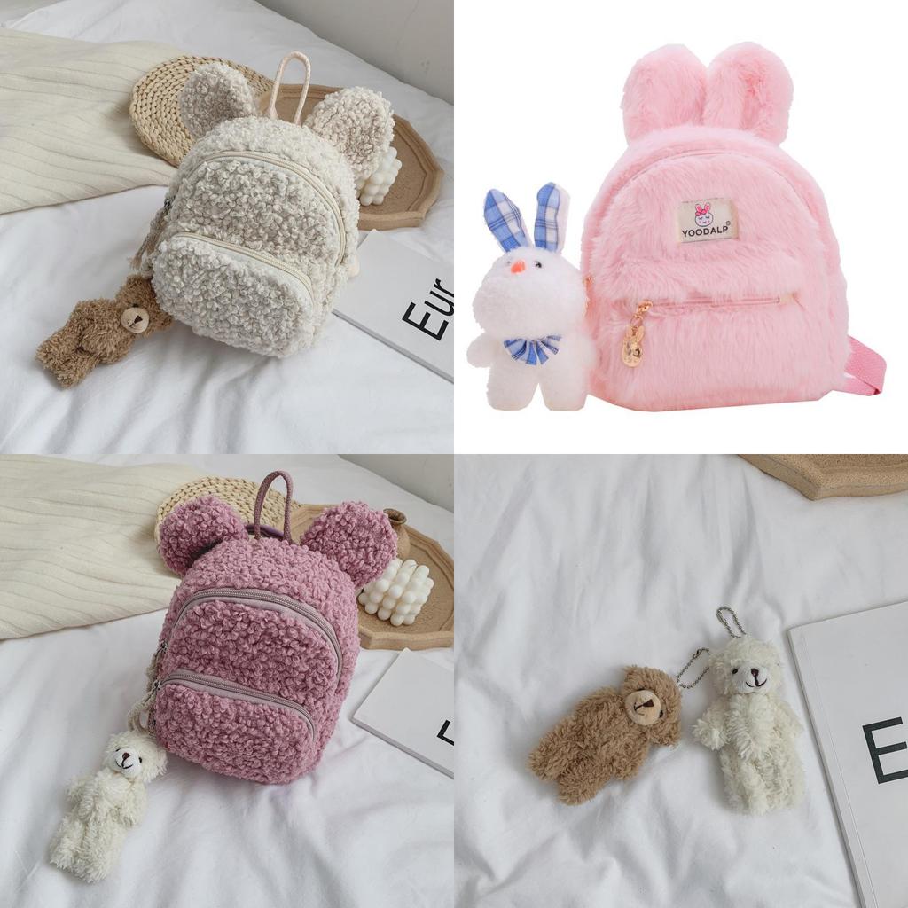 Kids Plush Bunny Ears Backpack With Breathable Lightweight Design For Kindergarten Girls