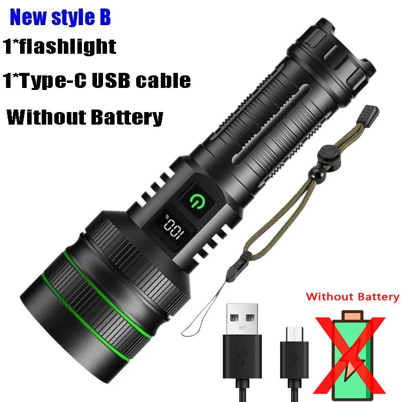 Powerful Rechargeable LED Flashlight Camping Rechargeab Lamp Emergency Supply Outdoor Fishing Tactical Lantern Use 26650 Battery