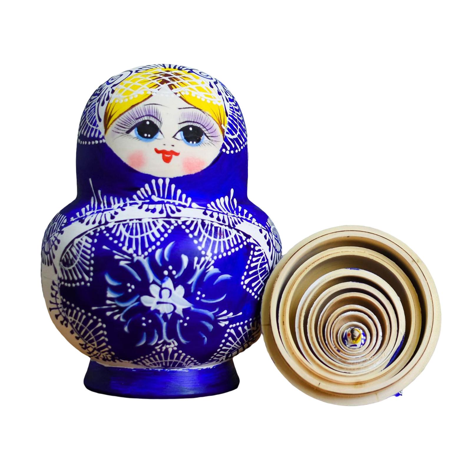 

Русские матрешки 10 штук, расписанные вручную игрушки, сине-белая фарфоровая тема, традиционные русские матрешки