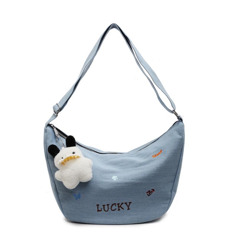 Trend Casual, Lazy, Denim Style Tote Bag, Student Class Commuting Versatile Large-capacity Messenger Bag