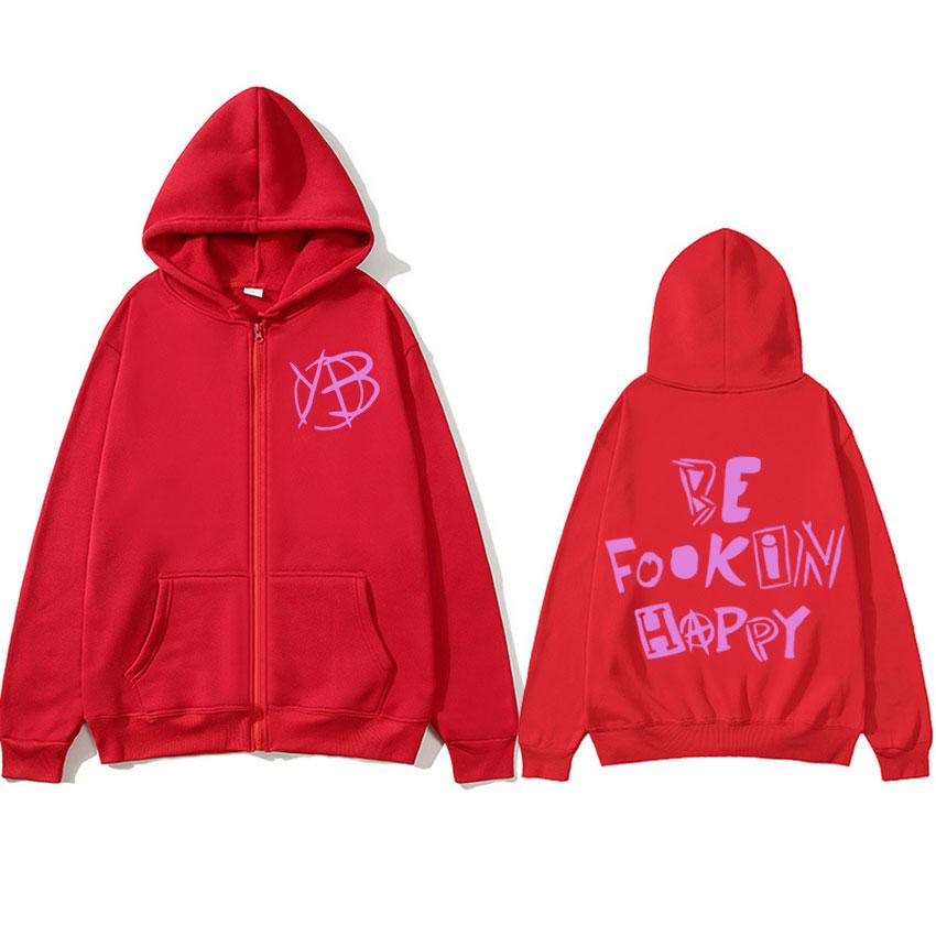 Rocksänger Yungblud Be Fookin Happy Reißverschluss-Hoodies Herrenbekleidung Hipster Übergroß Zip Up Ästhetisches Sweatshirt Gemütliche Jacke Mantel