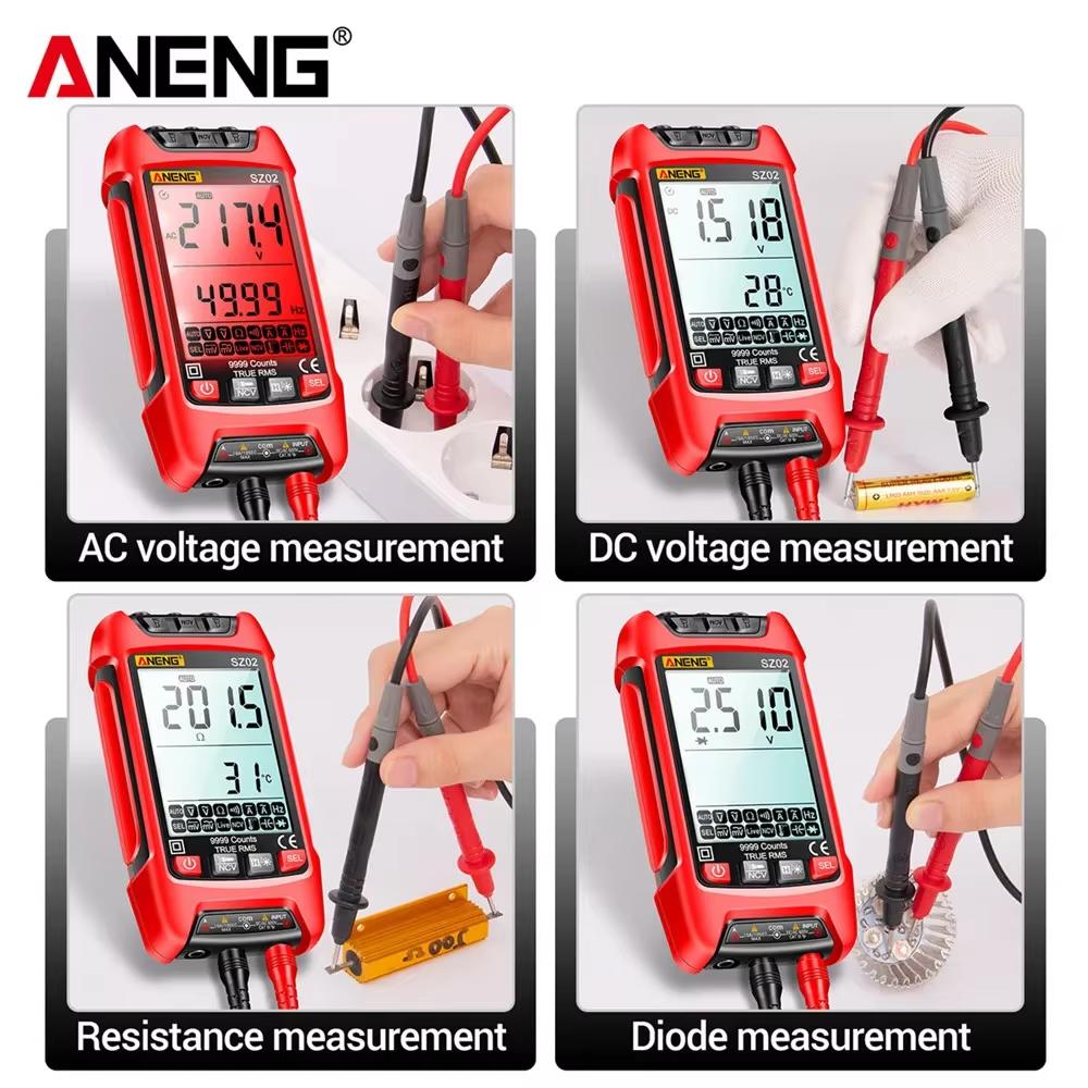 Portable ANENG SZ02 Digital Multimeter 9999 Counts AC DC Voltage Current Temp Capacitance NCV Zero Live Wire Tester HD Backlight Dual Digital Display