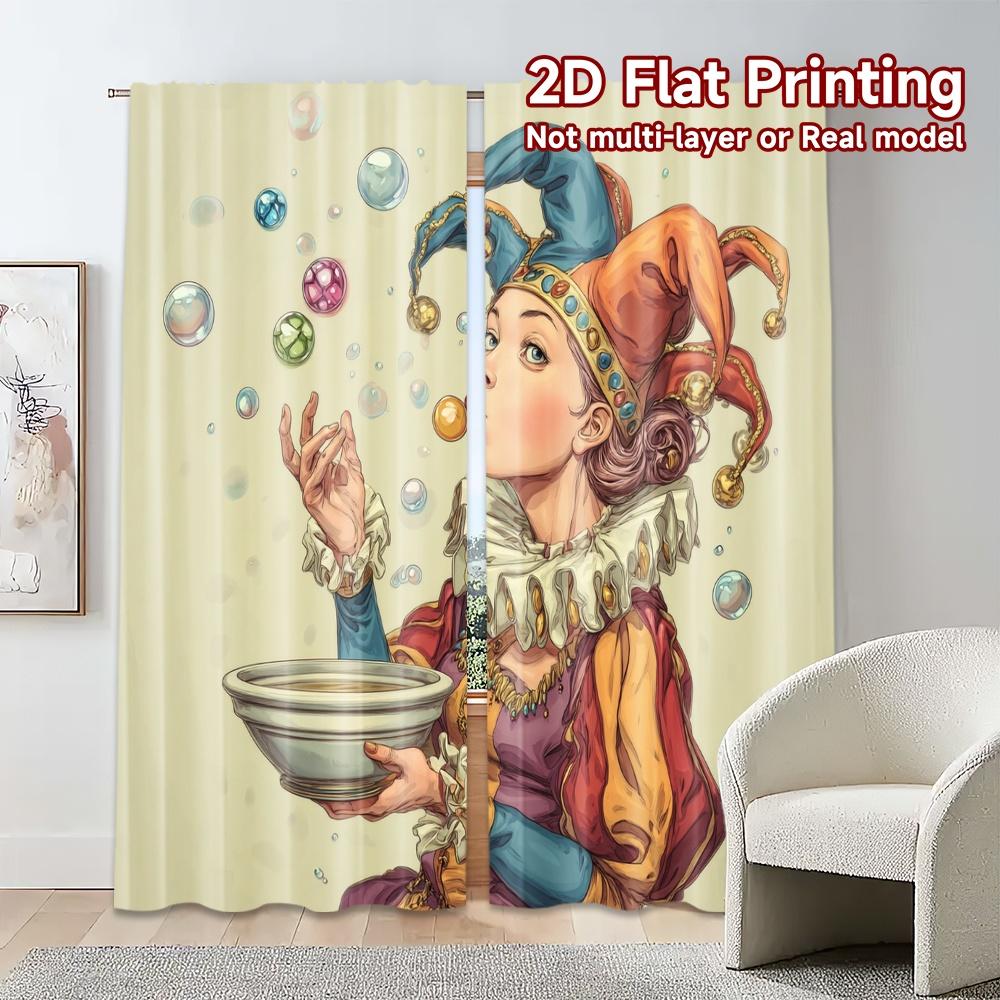 Flat Printing Curtains Without Rod Jesters Bubbles Chic Fashionable Versatile Polyester Fabric Curtain Set Of 2 Made Washable