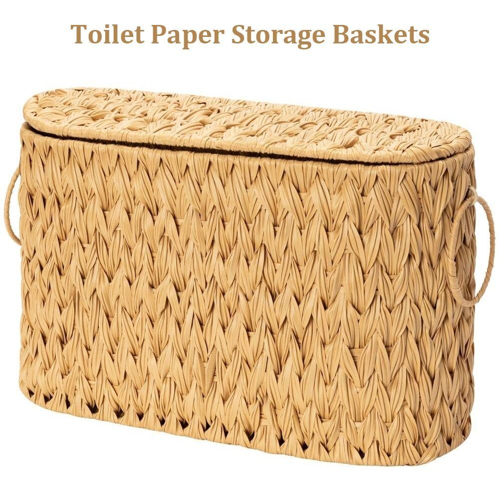 Water Hyacinth Toilet Paper Storage Baskets Wicker Woven with Lids Wicker Baskets Elegant Household Toilet Paper Organizer