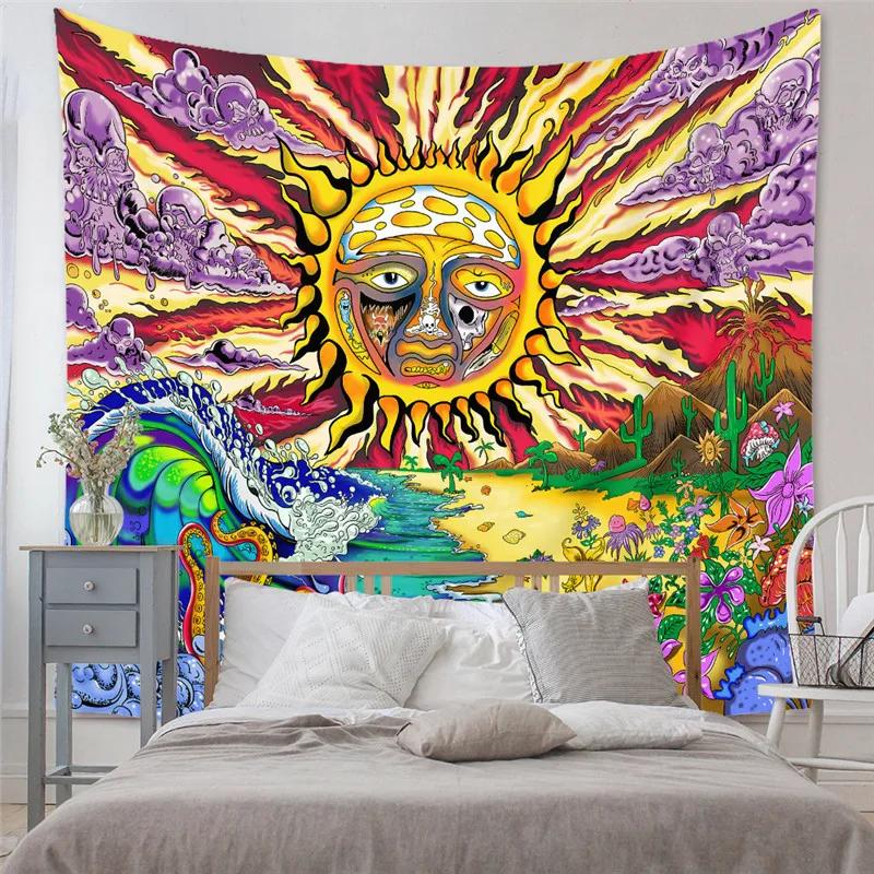 Beautiful Interior Decoration Tapestry Psychedelic Sun and Moon Mandala Flowers Home Wall