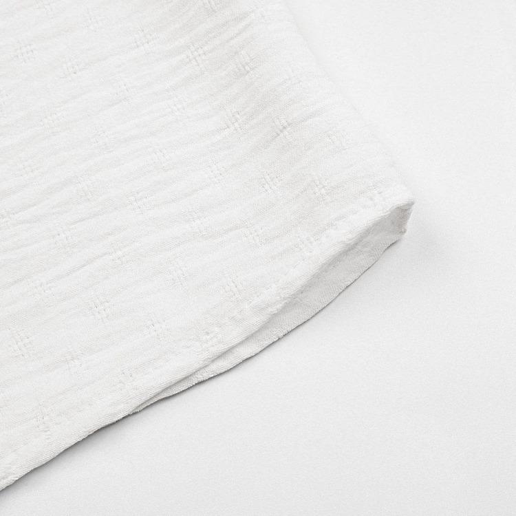 Summer Women White Lace Panel V Neck Short Sleeve Loose Blouse Shirt