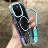 Luxury Clear Soft For Magsafe Wireless Charge Case for iPhone 16 15 14 Plus 13 12 11 Pro Max Shockproof TPU Bumper Lanyard Cover