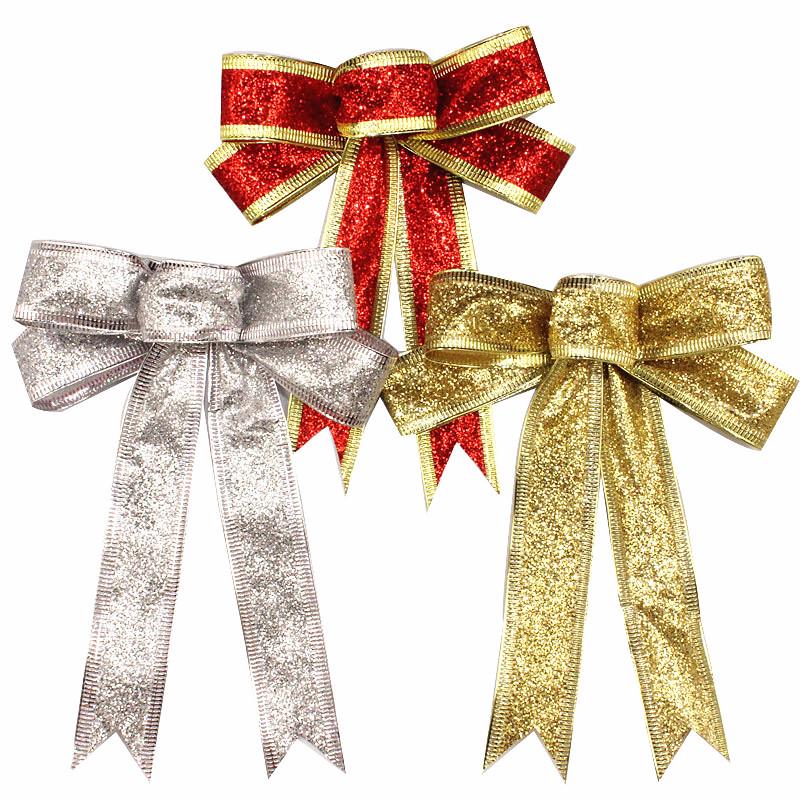15CM Red, Silver & Gold Glitter Christmas Bow Ornament