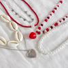 Multi-layered Sweet Strawberry Pendant Necklace Y2K Clavicle Chain Imitation Pearl Beaded Shell Necklace Heart Wed Accessories