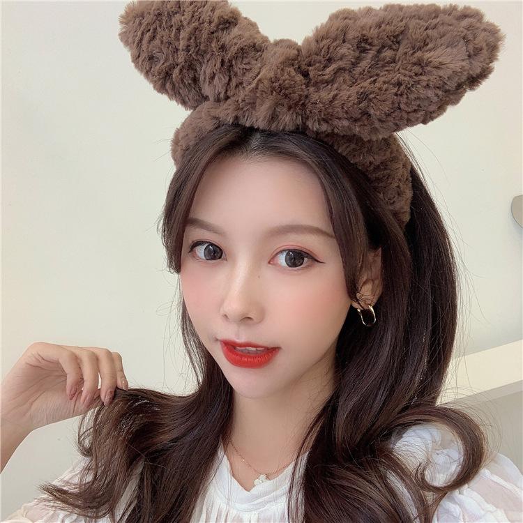 Autumn And Winter Big Bow Headband Ins Korean Style Three-Dimensional Rabbit Ears Face Wash Headband Hair Decoration Plush Headband Female