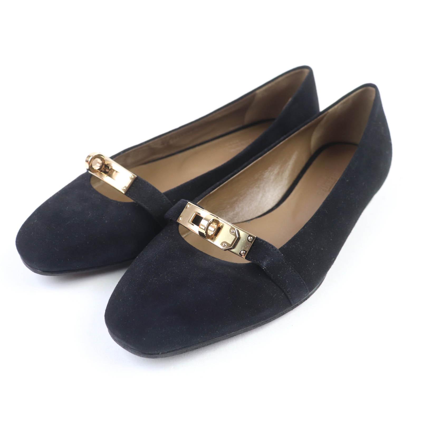 

HERMES pumps bilbao kelly buckle black Suede leather Women 35.5 Used