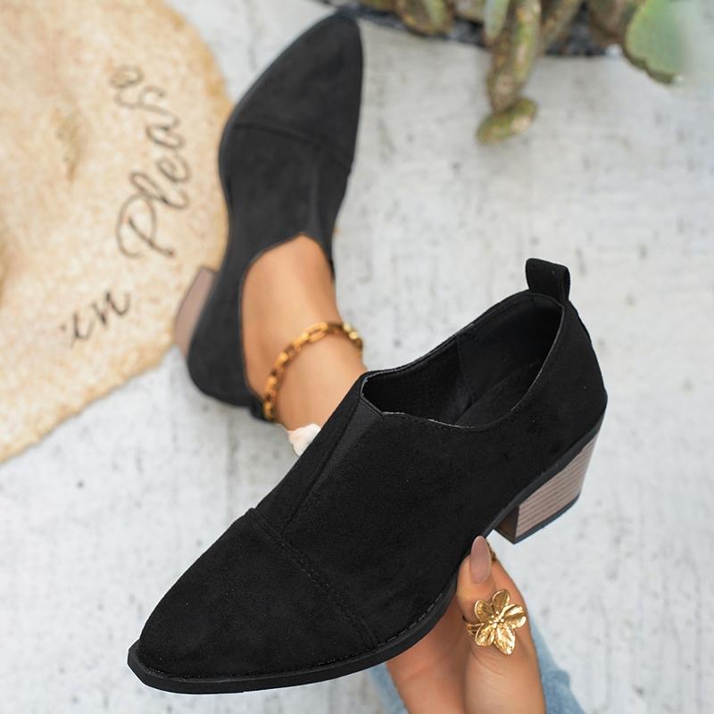 

2025 Туфли на блочном каблуке Одинарные Женские Весенние Новые Круглый носок Матовая вставка Глубокий вырез Противоскользящие Износостойкие Женские Туфли на высоком каблуке 43 чёрный