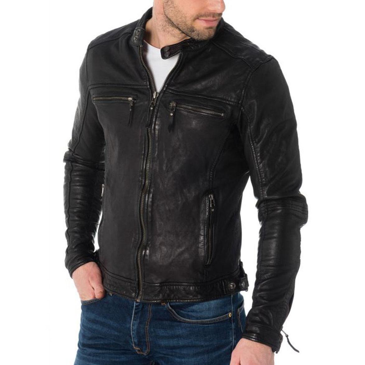 

SkinOutfit Men s Genuine Lambskin Black Leather Jacket Stylish Motorcycle Bomber Biker Outerwear MJ 155 XL чорний