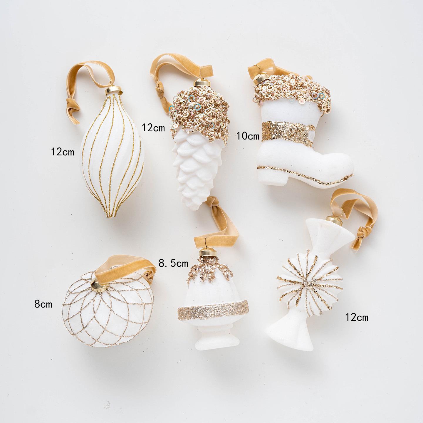 

6Pcs White and Gold Christmas Ornament Set Shiny Christmas Decorations for New Year s Home Party Hanging Xmas Tree Winter