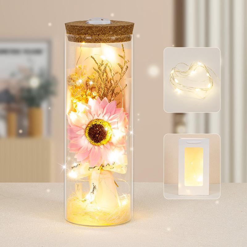 1PC Fashion Eternal Flower Birthday Gift LED Valentine's Day Home Decor Artificial Flower