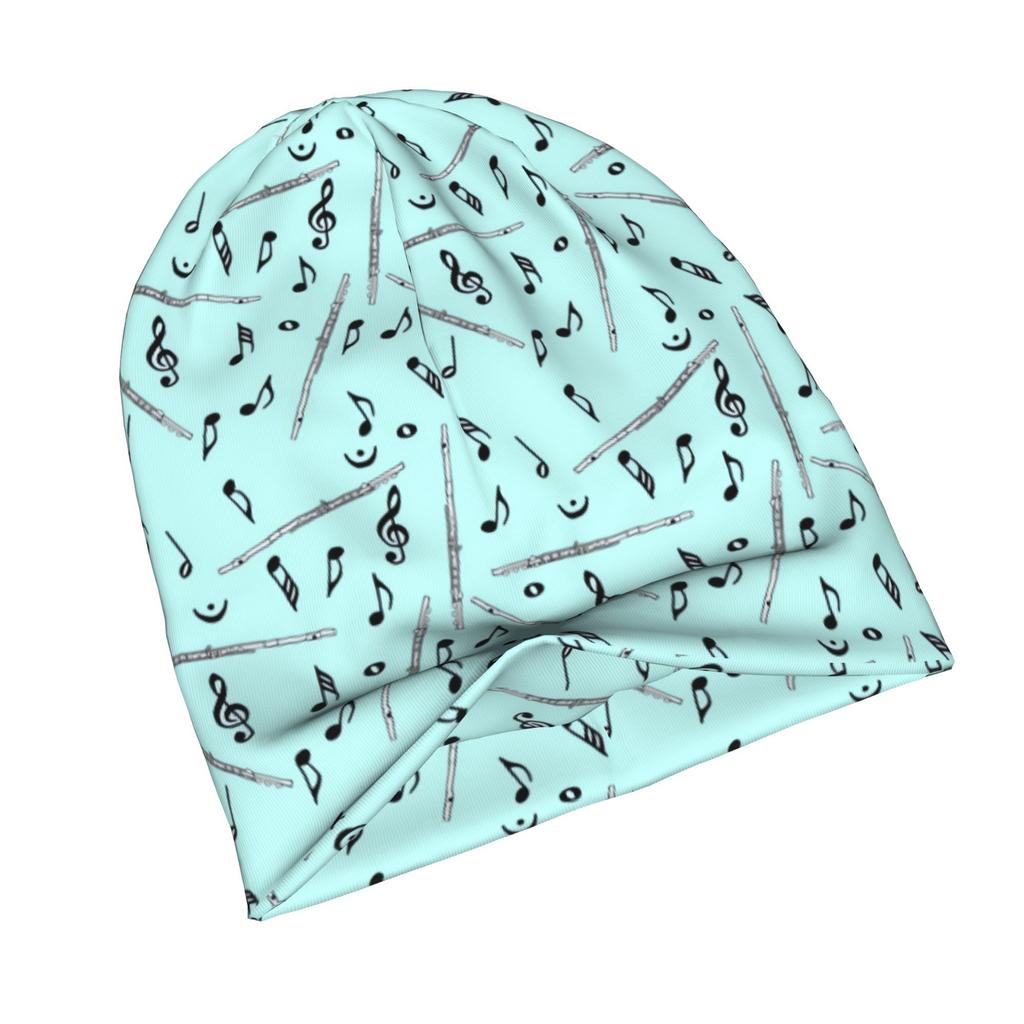 2D Flat Printing Flute Music Notes Stylish Adult Beanie for Layering with Fall Or Winter Outfits Brings Relaxed Charm To Streetwear Or Weekend Fashion