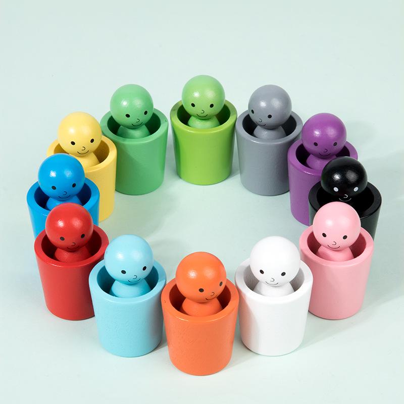 Montessori Wooden Color Sorting Cups - Educational Cognitive Training Toy