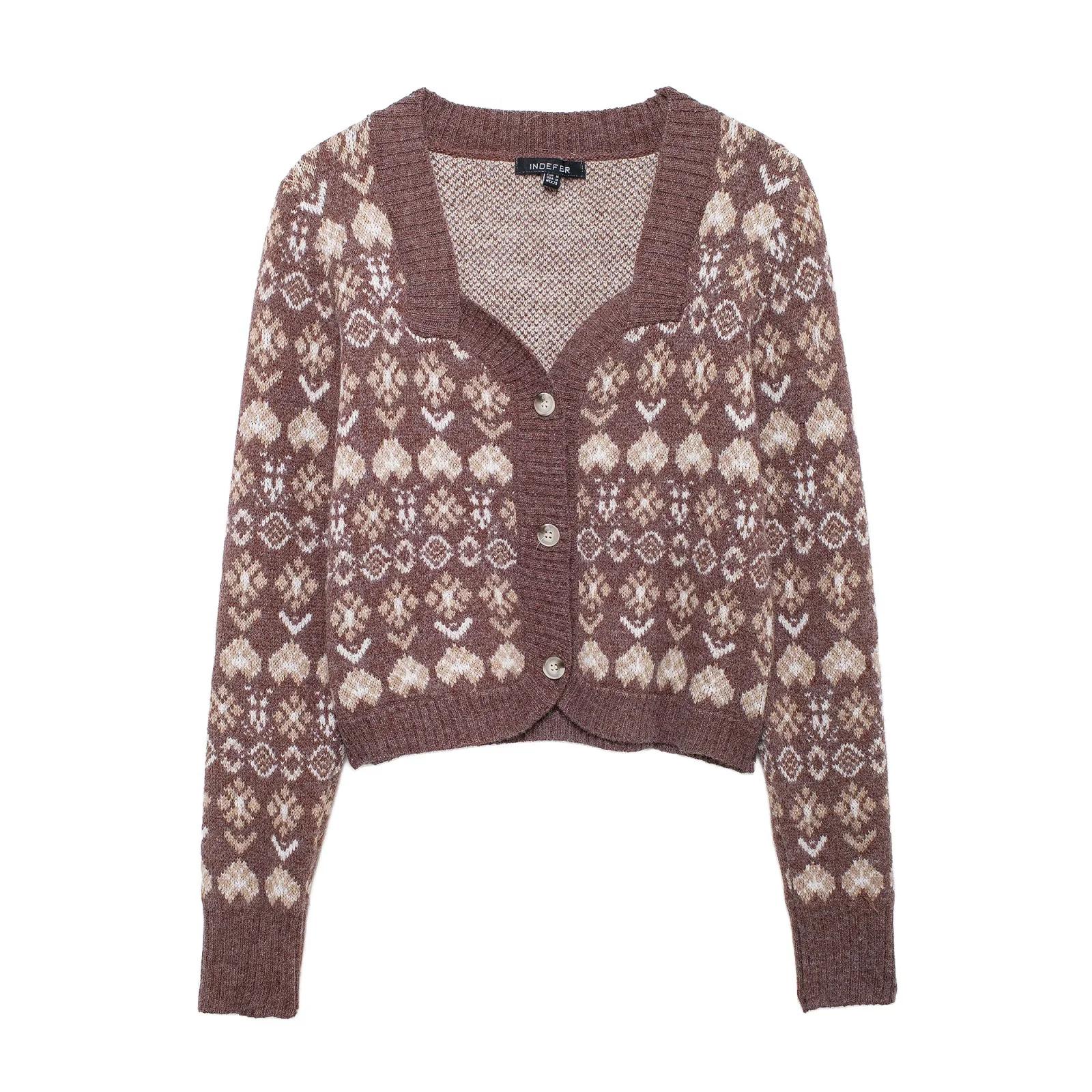 

Осень-зима Винтажные женские свитера Модные однобортные с квадратным воротником Вязаные цветочные шикарные женские свитера L