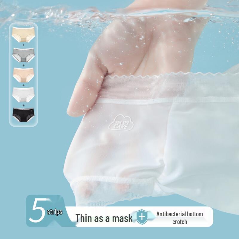 FENTENGCARE Women's Ice Silk Seamless Anti-Bacterial Briefs 5-Pack