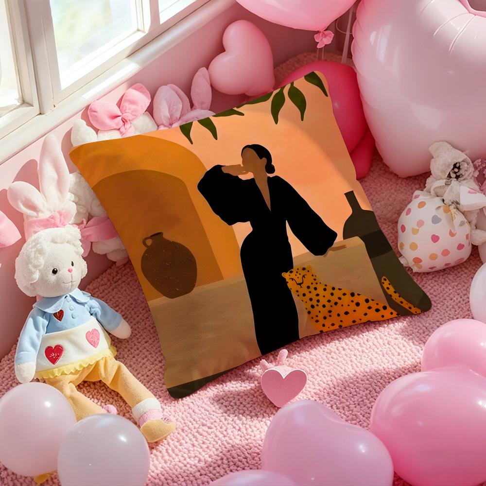 Art Abstract Illustration Cushion Cover Pattern Printed Pillowcase for Living Room Sofa Cushion Cover & Bedroom Decor