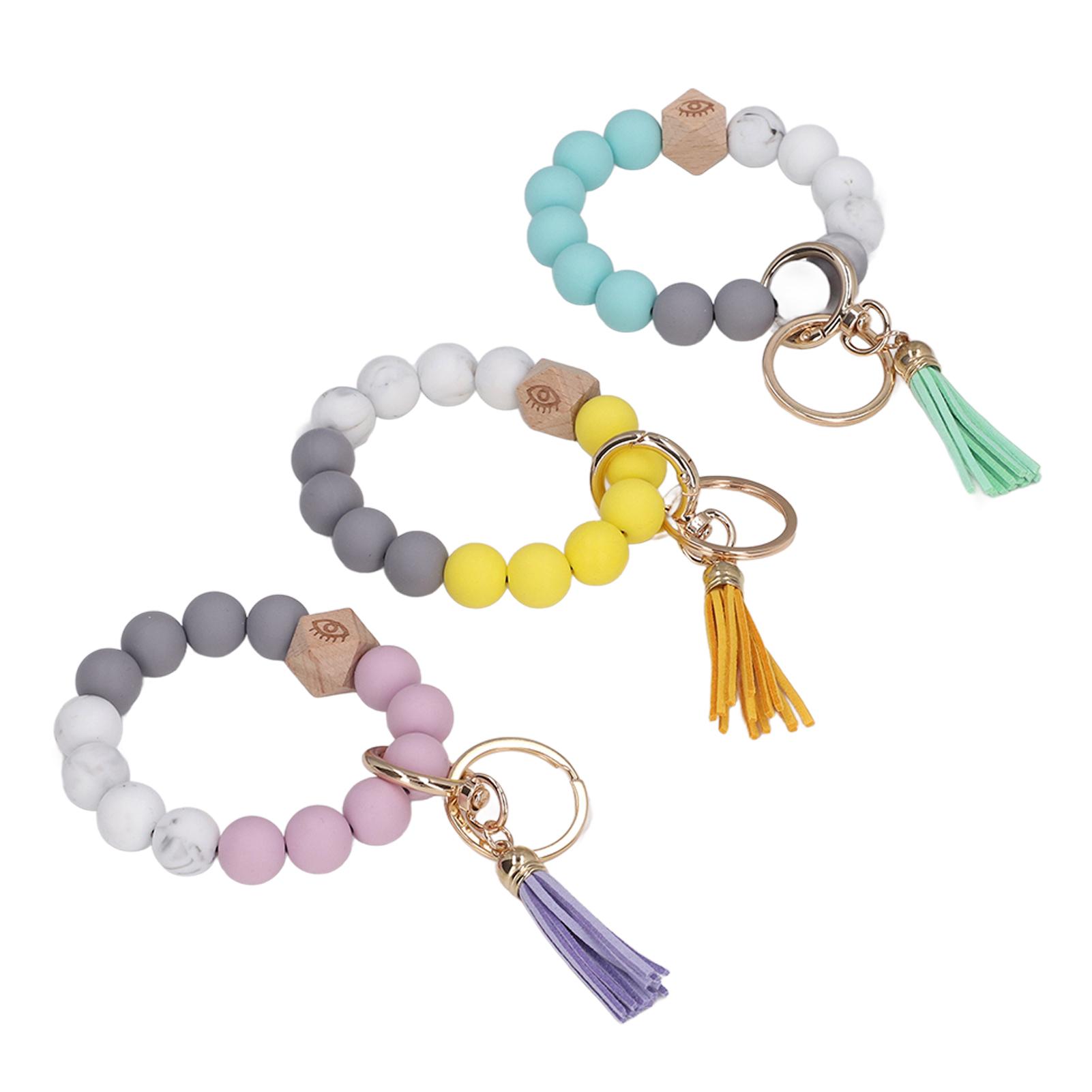 

3шт брелок браслет силиконовые бусины металлический брелок кисточки стиль бисерный браслет для сумки дома