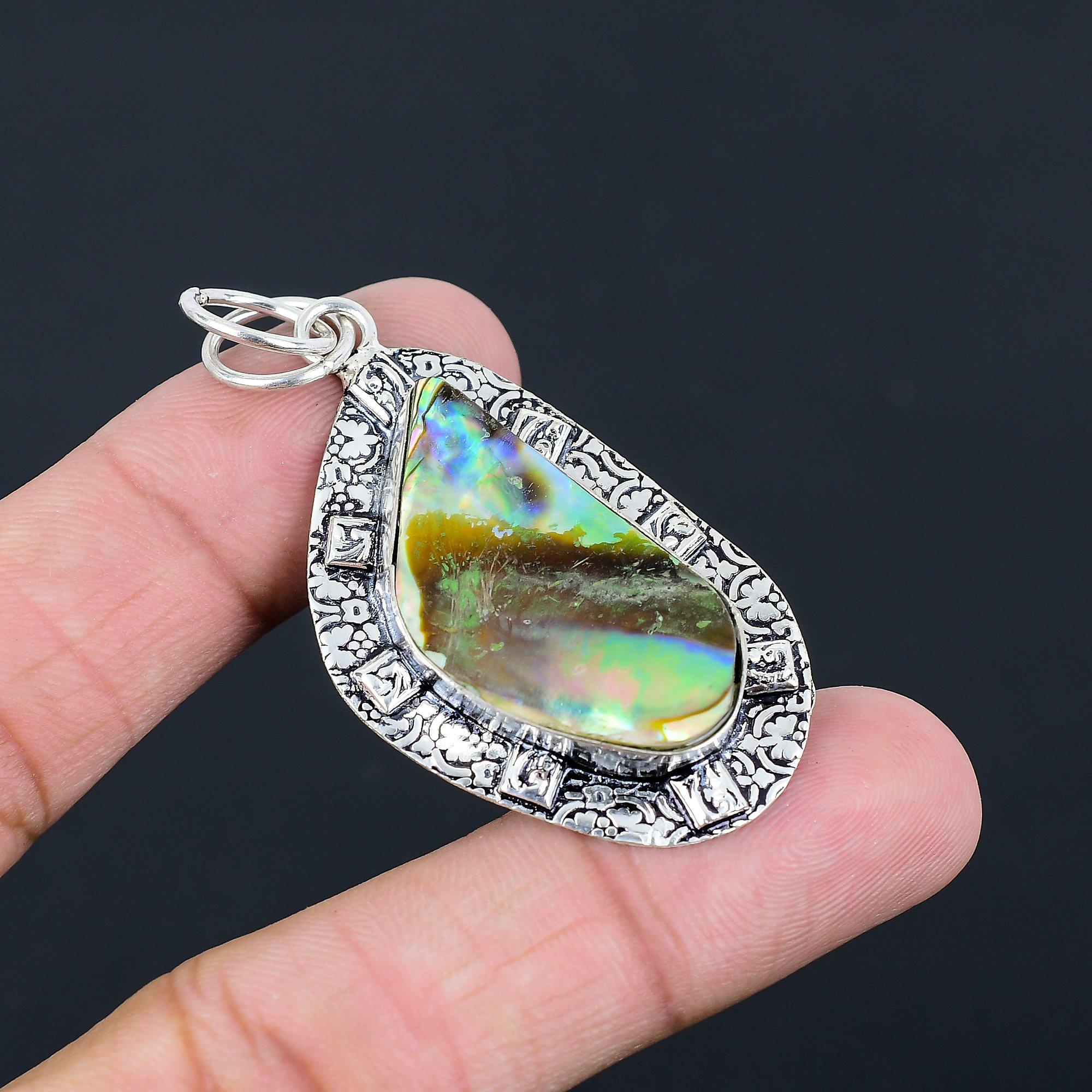 

Womens day Deal 925 Sterling Silver Pentagon Abalone Shell Stone Pendant Jewelry